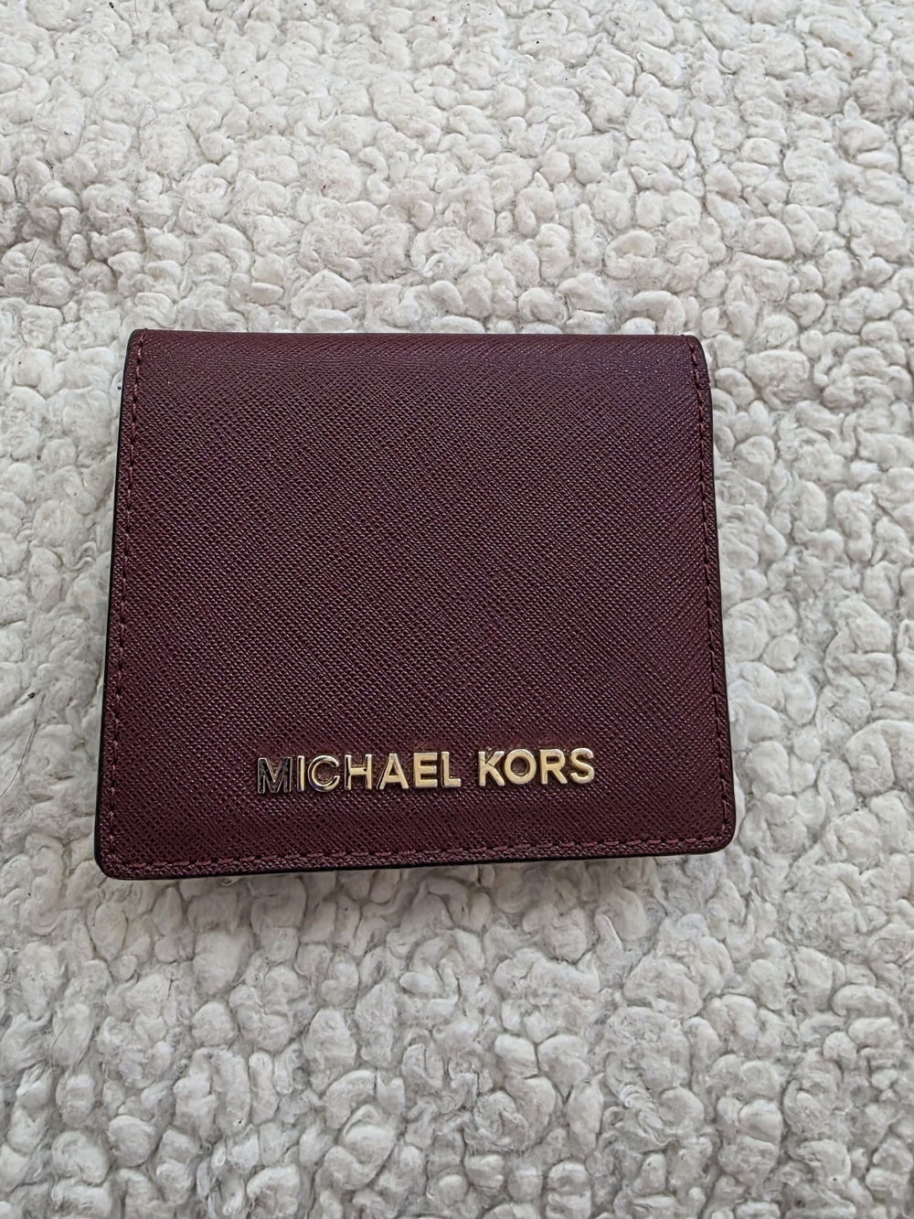 Michael Kors Wine Leather Compact Wallet with Gold Logo